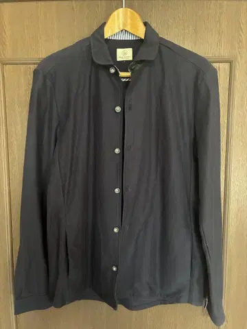 United Arrows 네이비 버튼다운 천연 가죽 셔츠 L
