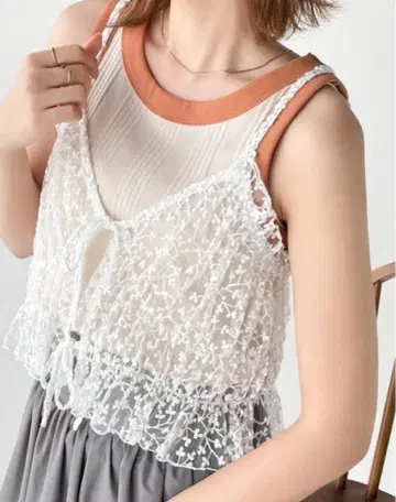 플라워 자수 튤 리본 캐미 뷔스티에