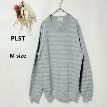플라스테 PLST 얇은 니트 긴팔 M 그레이 보더 크루넥