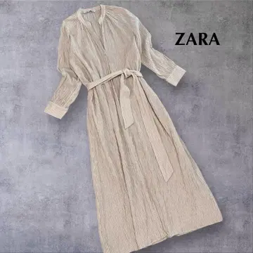 새상품급! ZARA 린넨 혼방 주름 가공 스키퍼 셔츠 원피스 BEIGE
