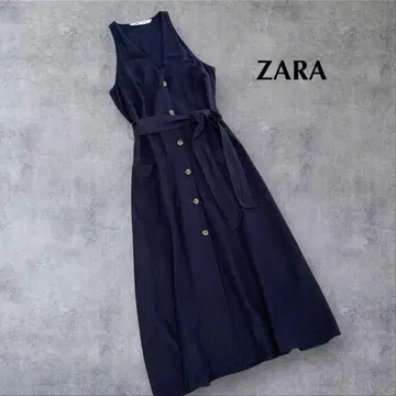 ZARA 린넨 혼방 롱베스트 원피스 NAVY