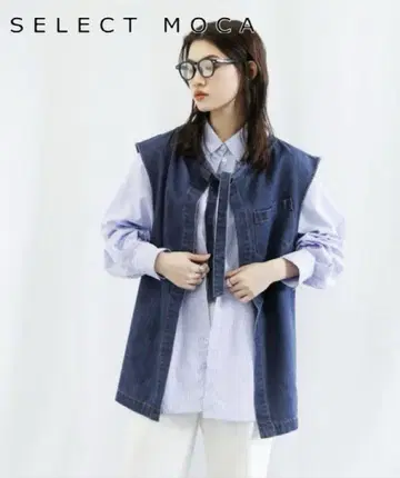 셀렉 모카 드로스트 넥 데님 베스트