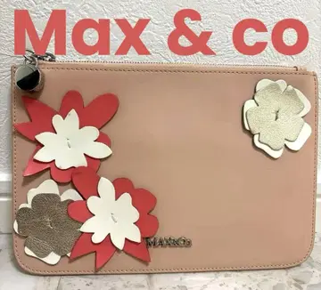 Max & co 천연 가죽 꽃무늬 플랫 백 파우치 핑크
