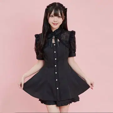 시크릿 허니 소매 레이스 & 볼레로풍 반팔 셋업 블랙