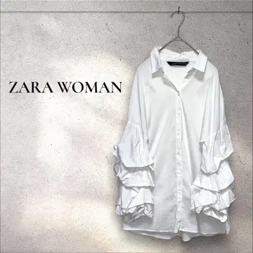 새상품급 ZARA 볼륨 프릴 슬리브 셔츠 블라우스 화이트 M