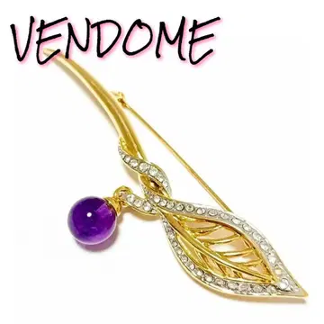 새상품급 빅 사이즈 브로치 골드 보라색 반돔 심플 VENDOME