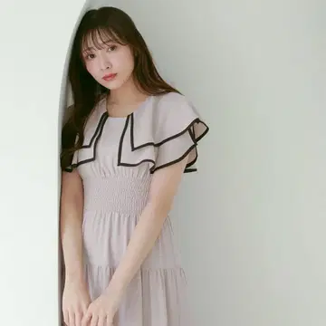 패널 옷깃 티어드 OP 핑크 원피스 anmille 안미르