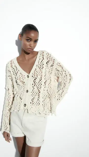 새상품 ZARA 시스루 짜임 가디건 아이보리 L
