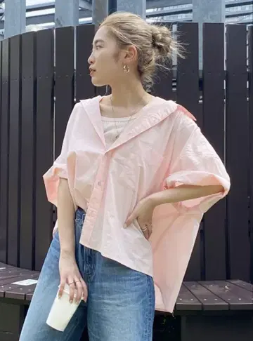 Ungrid 빅 하프 슬리브 셔츠 (핑크)