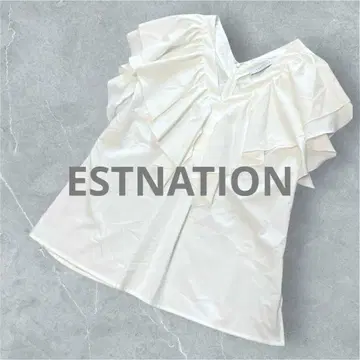 [새상품급] ESTNATION 에스트네이션 프릴 블라우스 V넥