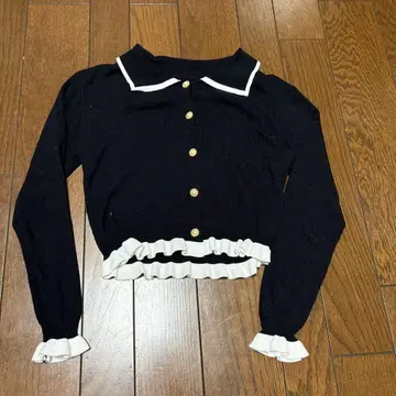 네이비 버튼 프릴 가디건