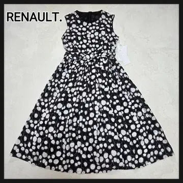 [택 포함 새상품] RENAULT 롱 원피스 허리 리본 도트
