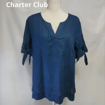 Charter Club 네이비 V넥 셔츠 소매 리본 린넨 블라우스