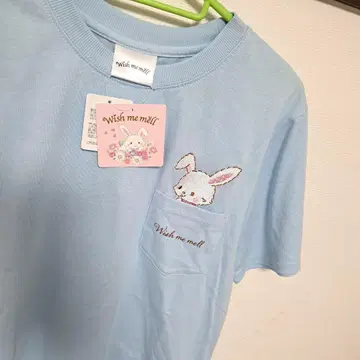 Wish me mell 스카이블루 토끼 자수 티셔츠