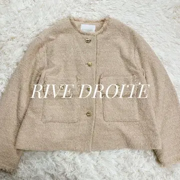 RIVE DROITE 트위드 자켓 골드 버튼 U넥 프린지