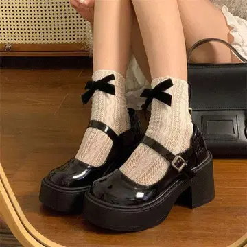 여성용 심플 통굽 신발 매력적인 라운드토 하이힐 블랙