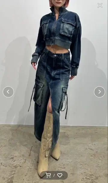 BLONDEY 카고 오버 다이 데님 스커트