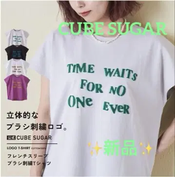 CUBE SUGAR 21/-OE 천축 프렌치 슬리브 브러시 자수 로고 T