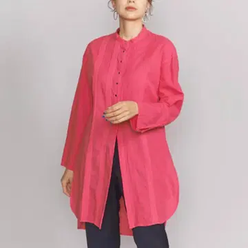 뷰티앤유스 BY 도비 핀턱 롱 셔츠 핑크 루즈핏