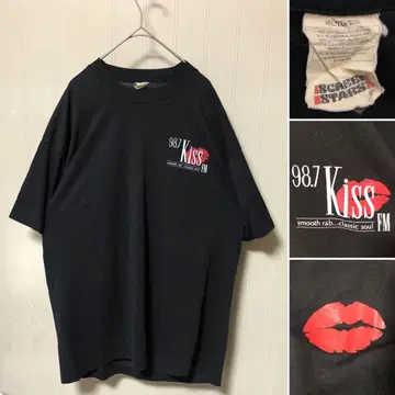 USA 제 KISS FM 기업 빈티지 티셔츠 싱글 스티치 블랙 XL