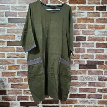ROSIER 올리브 그린 7부 소매 이소재 원피스