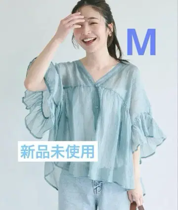 coca 시어 프릴 블라우스 라이트 블루 M 시어 셔츠 시어 블라우스