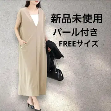 미사용 새상품 펄 장식 원피스 FREE 사이즈 베이지
