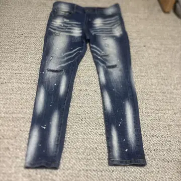 데미지 가공 다크 블루 슬림 핏 데님 L
