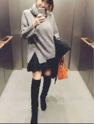 덥스타 블랙 스웨이드 오버니 하이 부츠