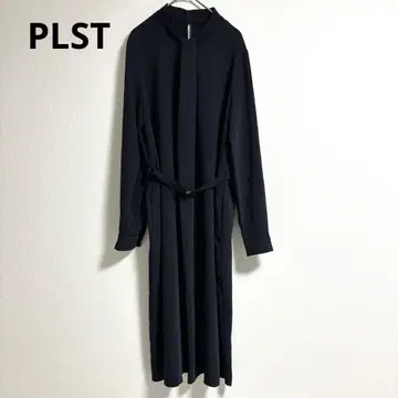 새상품급 플라스테 매트 새틴 매듭 칼라 원피스 벨트 보타이풍 네이비