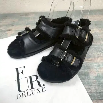 FUR DELUXE 명작 퍼 샌들 39 구하기 어려움 올블랙