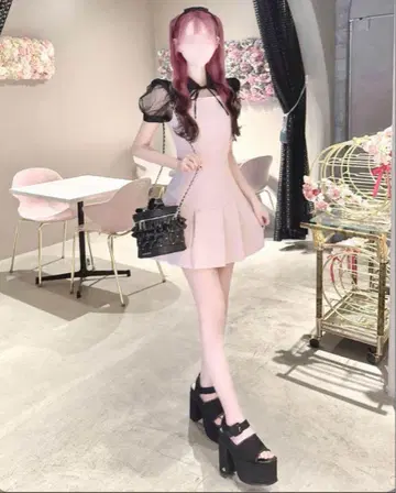 미셸 마카롱 honeymew 도트 튤 컬러 원피스 핑크