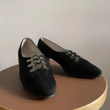 블랙 스웨이드 펌프스 24.5cm
