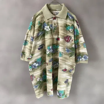[ 90s 멕시코제 ] 빈티지 올 패턴 피케 셔츠 열대어 오버 사이즈