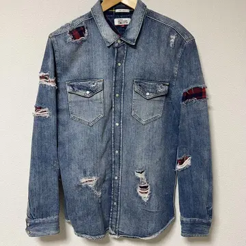 [새상품급] Tommy Hilfiger 데님 셔츠 데미지 가공 M