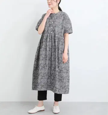 Emago 코튼 린넨 레몬과 오렌지 올 패턴 자수 원피스 나