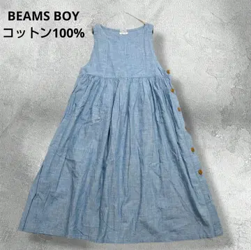 BEAMS BOY 멜빵 슬리브리스 원피스 면100% 일본제 스카이블루