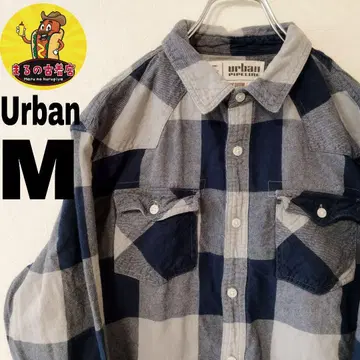 USA 구제 의류 Urban 플란넬 셔츠 M 네이비 그레이 체크