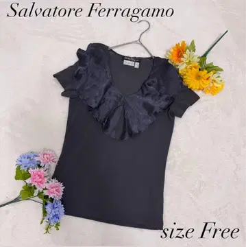 Salvatore Ferragamo 프릴 V넥 반팔 상의 실크