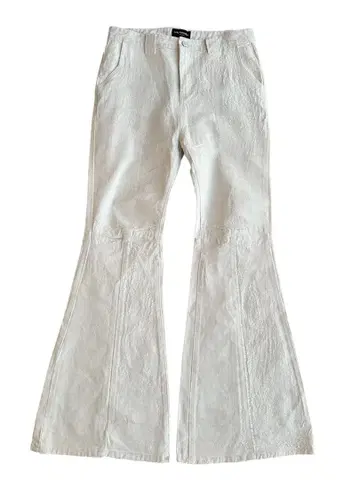 'life is hell'crack painted flare jeans