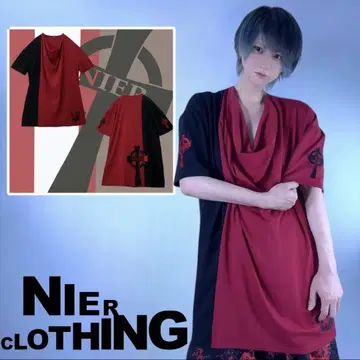 NieR 4 자수 디자인 드레이프 넥 TWO-TONE CUTSEW