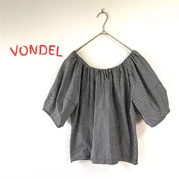 VONDEL (폰델) 깅엄 체크 블라우스 반팔 퍼프 슬리브