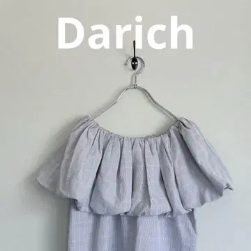 Darich 오프숄더 볼륨 프릴 상의 그레이 체크
