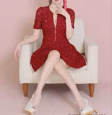레이스 A라인 드레스 빨간색 S 사이즈