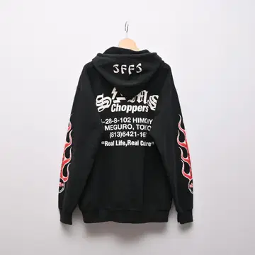 SAMS 샘스 소매 파이어 패턴 지퍼 후드티 M 사이즈 블랙