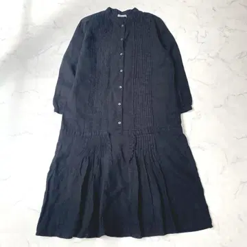 포그린넨워크 리투아니아산 린넨 플리츠 튜닉 네이비