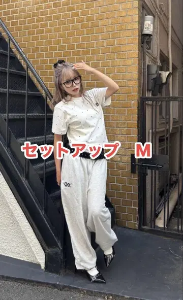 90 Logo Dot Sweat Pants x Cropped Tee M