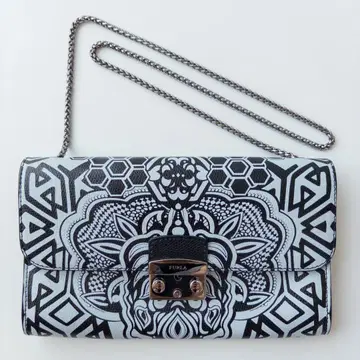 FURLA 훌라 체인 숄더 백 가죽 프린트 패턴 미니 백
