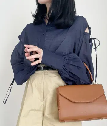 AZATO 어깨 리본 셔츠 Heather 프리 사이즈
