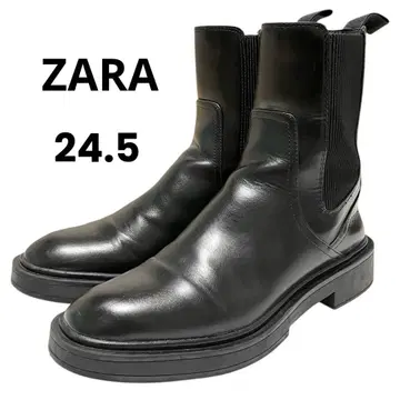 [새상품급] ZARA 자라 사이드 고어 부츠 통굽 가죽 블랙